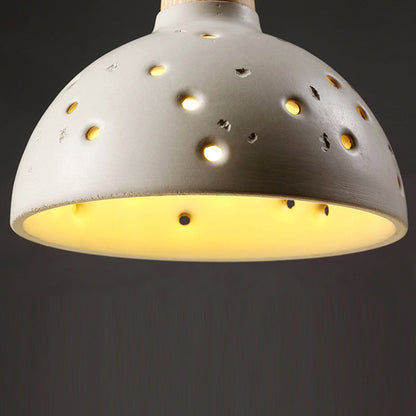 Traditional Japanese Concrete Wood Dome Multi-Hole 1-Light Pendant Light For Bedroom Bedside