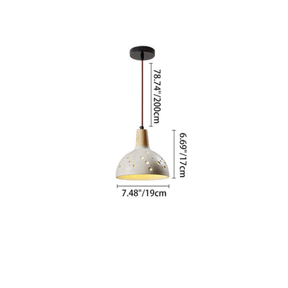 Traditional Japanese Concrete Wood Dome Multi-Hole 1-Light Pendant Light For Bedroom Bedside