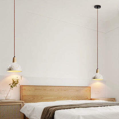Traditional Japanese Concrete Wood Dome Multi-Hole 1-Light Pendant Light For Bedroom Bedside