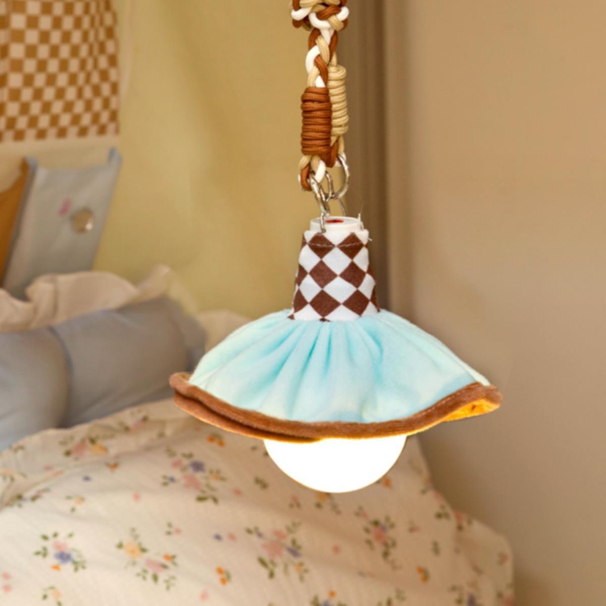 Modern Art Deco Fabric Rechargeable Bell-Skirt LED Hanging Pendant Light Night Light For Bedside Dorm Room