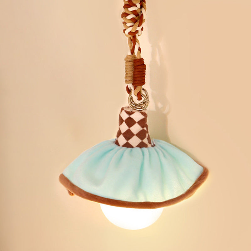 Modern Art Deco Fabric Rechargeable Bell-Skirt LED Hanging Pendant Light Night Light For Bedside Dorm Room