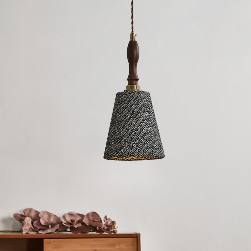 Traditional French Fabric Wood Handmade Cylinder 1-Light Pendant Light For Bedside & Dining Room