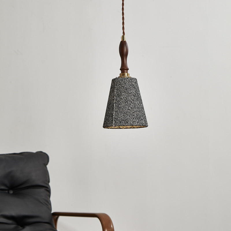 Traditional French Fabric Wood Handmade Cylinder 1-Light Pendant Light For Bedside & Dining Room