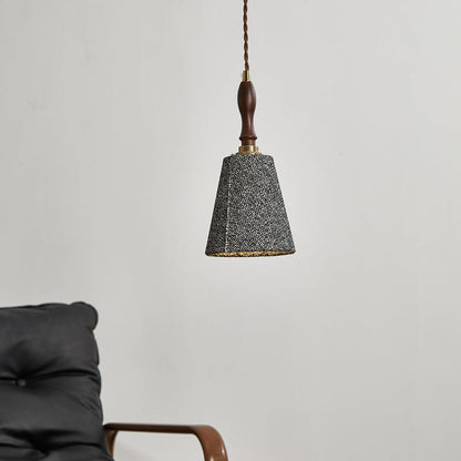 Traditional French Fabric Wood Handmade Cylinder 1-Light Pendant Light For Bedside & Dining Room