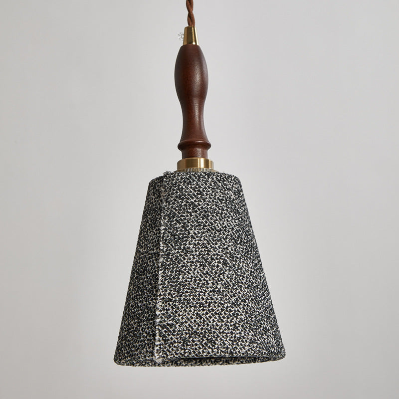 Traditional French Fabric Wood Handmade Cylinder 1-Light Pendant Light For Bedside & Dining Room