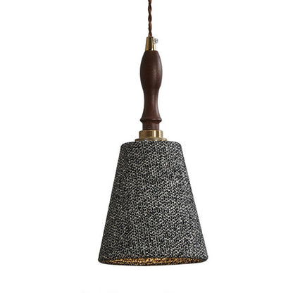 Traditional French Fabric Wood Handmade Cylinder 1-Light Pendant Light For Bedside & Dining Room