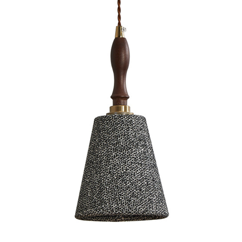 Traditional French Fabric Wood Handmade Cylinder 1-Light Pendant Light For Bedside & Dining Room