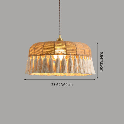 Contemporary Boho Weaving Rope Cotton Thread Dome Tassel 1-Light Pendant Light For Dining Room