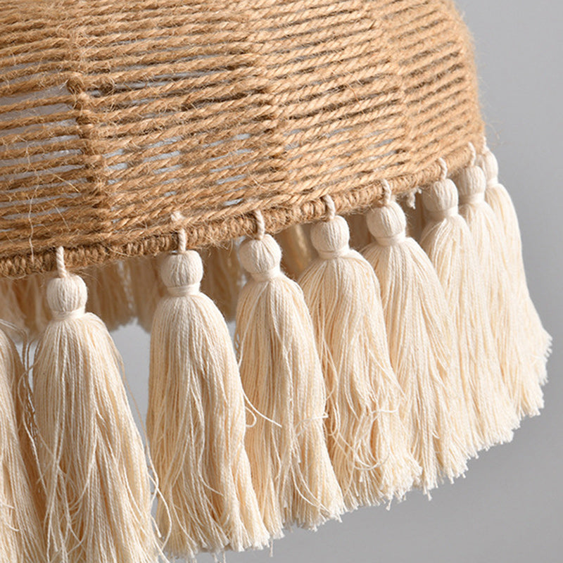 Contemporary Boho Weaving Rope Cotton Thread Dome Tassel 1-Light Pendant Light For Dining Room