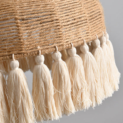 Contemporary Boho Weaving Rope Cotton Thread Dome Tassel 1-Light Pendant Light For Dining Room