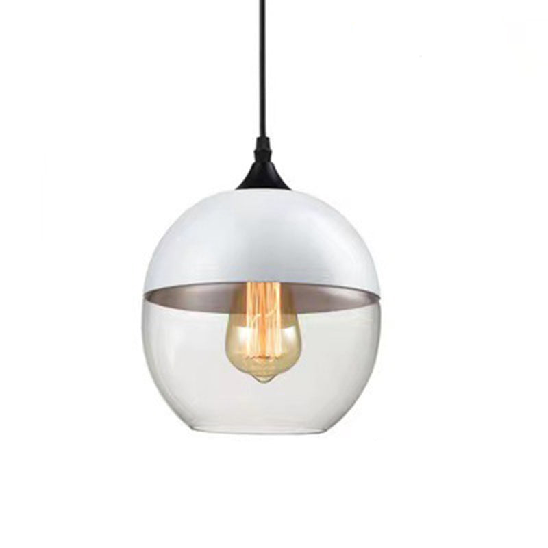 Contemporary Industrial Iron & Glass Barrel Cylinder Globe 1-Light Pendant Light For Dining Room