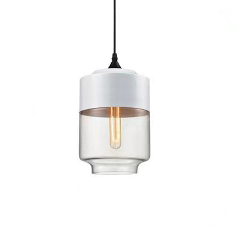 Contemporary Industrial Iron & Glass Barrel Cylinder Globe 1-Light Pendant Light For Dining Room