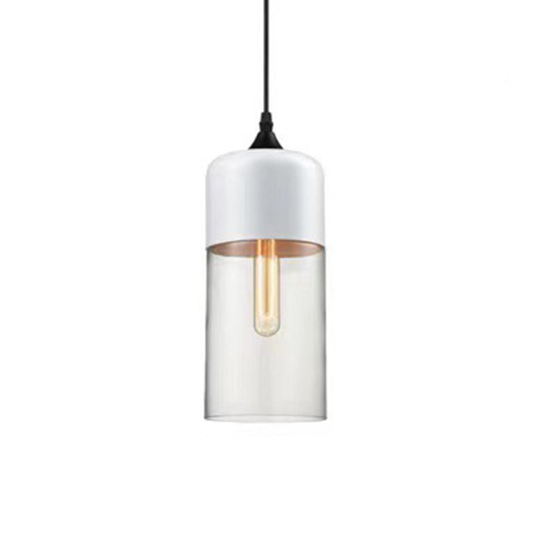 Contemporary Industrial Iron & Glass Barrel Cylinder Globe 1-Light Pendant Light For Dining Room