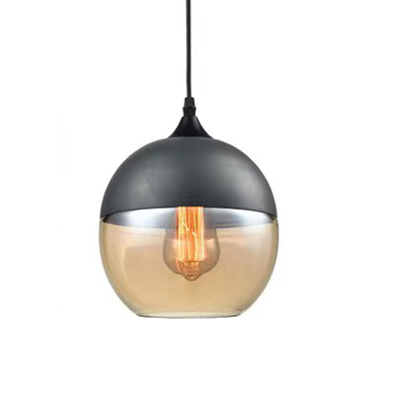 Contemporary Industrial Iron & Glass Barrel Cylinder Globe 1-Light Pendant Light For Dining Room