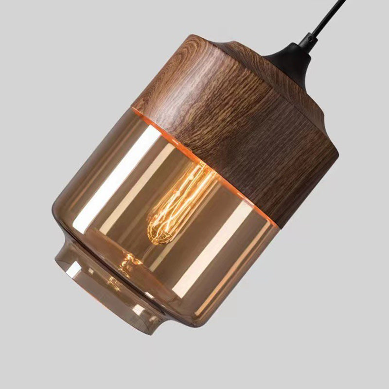 Contemporary Industrial Iron & Glass Barrel Cylinder Globe 1-Light Pendant Light For Dining Room