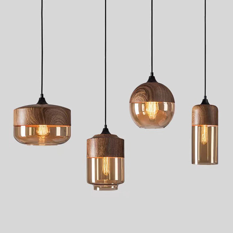 Contemporary Industrial Iron & Glass Barrel Cylinder Globe 1-Light Pendant Light For Dining Room