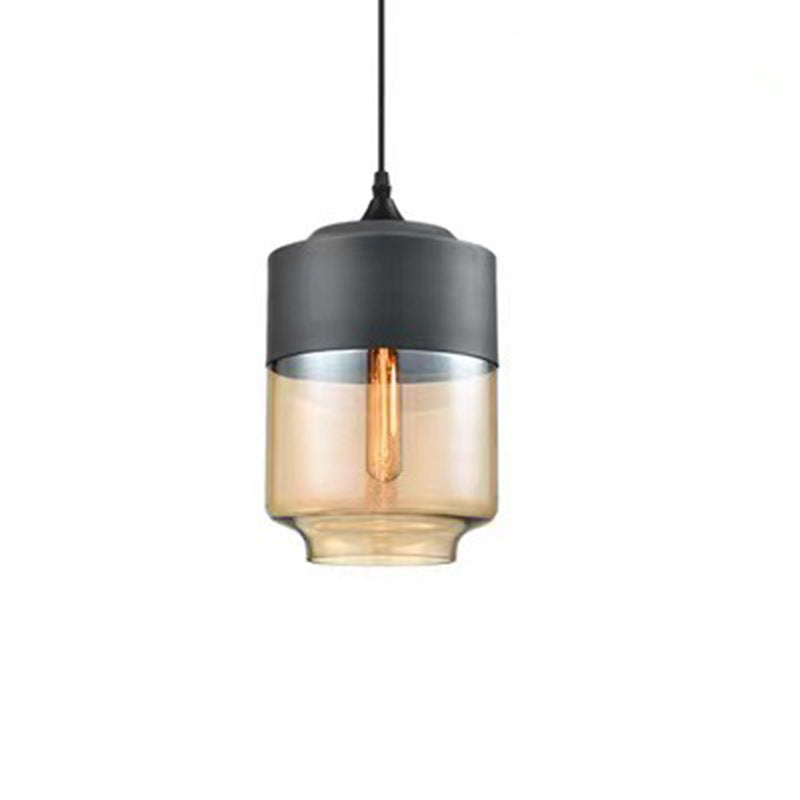 Contemporary Industrial Iron & Glass Barrel Cylinder Globe 1-Light Pendant Light For Dining Room