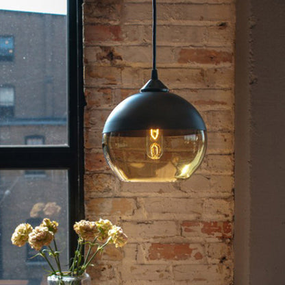 Contemporary Industrial Iron & Glass Barrel Cylinder Globe 1-Light Pendant Light For Dining Room