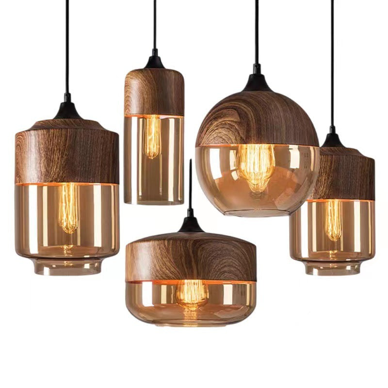 Contemporary Industrial Iron & Glass Barrel Cylinder Globe 1-Light Pendant Light For Dining Room