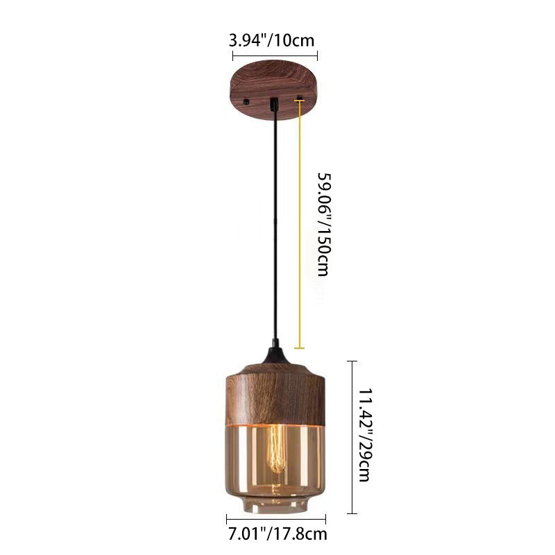 Contemporary Industrial Iron & Glass Barrel Cylinder Globe 1-Light Pendant Light For Dining Room