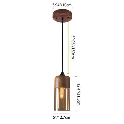 Contemporary Industrial Iron & Glass Barrel Cylinder Globe 1-Light Pendant Light For Dining Room