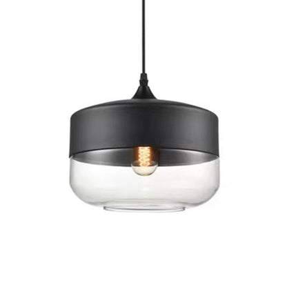 Contemporary Industrial Iron & Glass Barrel Cylinder Globe 1-Light Pendant Light For Dining Room