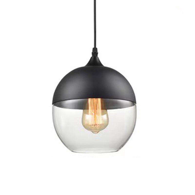 Contemporary Industrial Iron & Glass Barrel Cylinder Globe 1-Light Pendant Light For Dining Room
