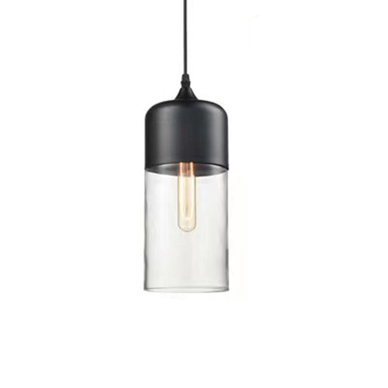 Contemporary Industrial Iron & Glass Barrel Cylinder Globe 1-Light Pendant Light For Dining Room