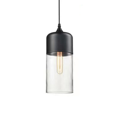 Contemporary Industrial Iron & Glass Barrel Cylinder Globe 1-Light Pendant Light For Dining Room