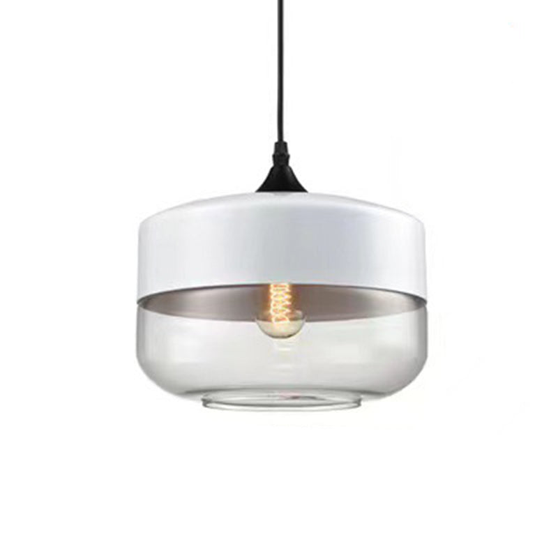 Contemporary Industrial Iron & Glass Barrel Cylinder Globe 1-Light Pendant Light For Dining Room
