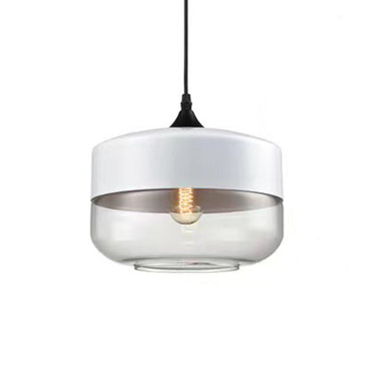 Contemporary Industrial Iron & Glass Barrel Cylinder Globe 1-Light Pendant Light For Dining Room