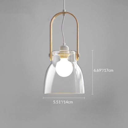 Contemporary Nordic Glass Wood Iron Round Bowl-Shaped 1-Light Pendant Light For Dining Room
