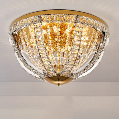 Modern Luxury Crystal Stainless Steel Round 8/9/16-Light Semi-Flush Mount Ceiling Light For Living Room & Bedroom