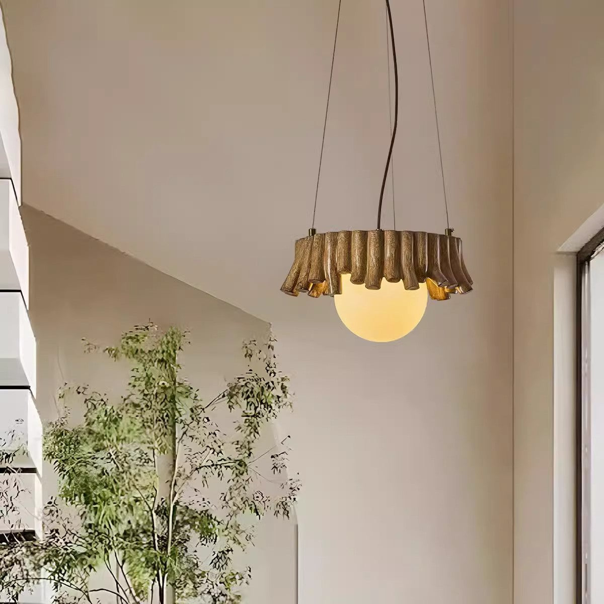 Traditional Rustic Resin Fiberglass Iron PE Branch Ball 1-Light Chandelier For Dining Room