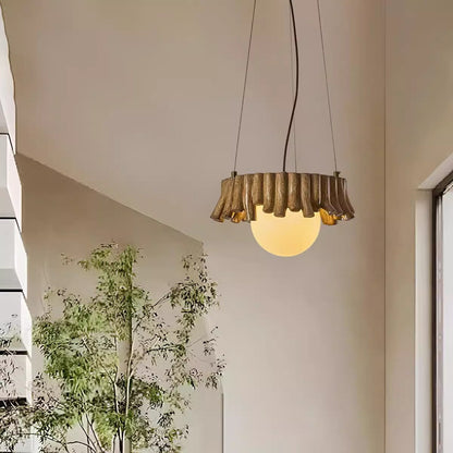 Traditional Rustic Resin Fiberglass Iron PE Branch Ball 1-Light Chandelier For Dining Room