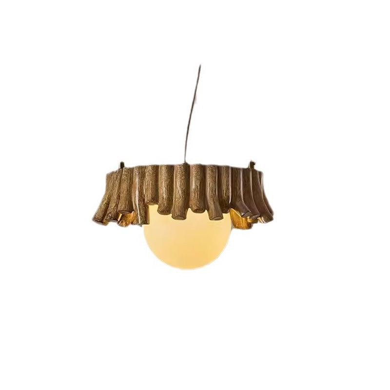 Traditional Rustic Resin Fiberglass Iron PE Branch Ball 1-Light Chandelier For Dining Room