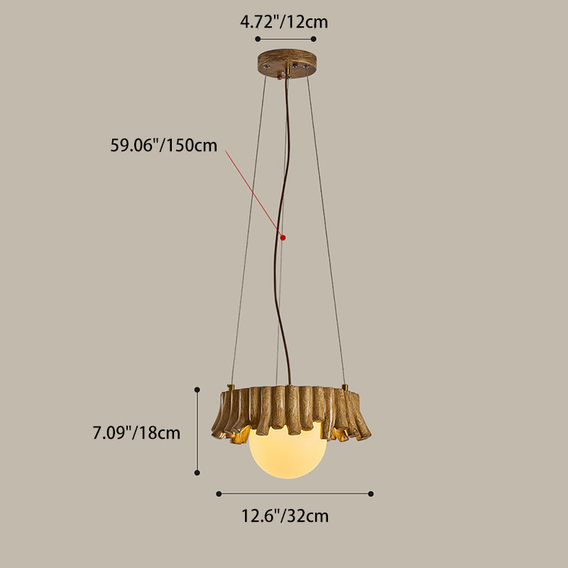 Traditional Rustic Resin Fiberglass Iron PE Branch Ball 1-Light Chandelier For Dining Room
