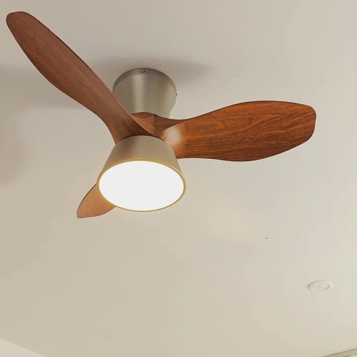 Modern Mid-Century Iron ABS Acrylic Round LED Semi-Flush Mount Ceiling Fan Light For Living Room & Bedroom