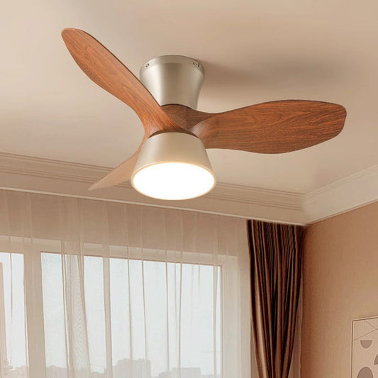 Modern Mid-Century Iron ABS Acrylic Round LED Semi-Flush Mount Ceiling Fan Light For Living Room & Bedroom