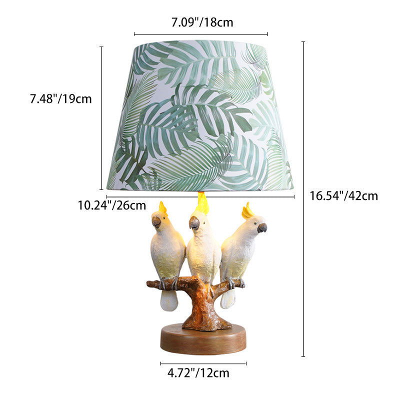 Contemporary Creative Round Bird Base Fabric Resin 1-Light Table Lamp For Bedroom