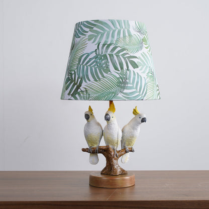 Contemporary Creative Round Bird Base Fabric Resin 1-Light Table Lamp For Bedroom