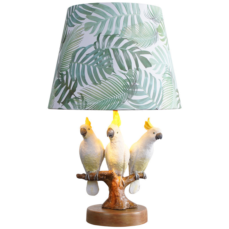 Contemporary Creative Round Bird Base Fabric Resin 1-Light Table Lamp For Bedroom