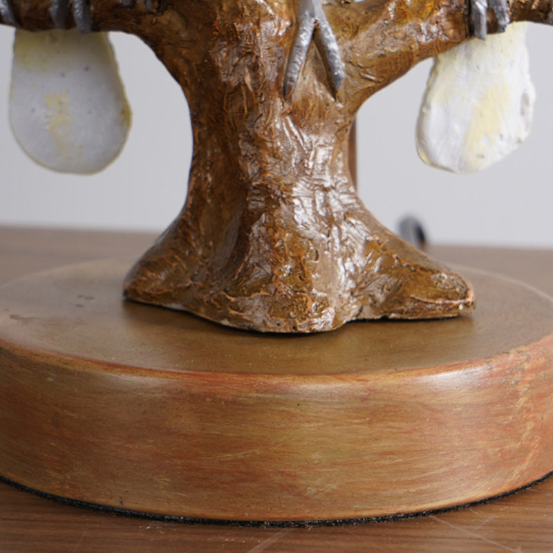 Contemporary Creative Round Bird Base Fabric Resin 1-Light Table Lamp For Bedroom