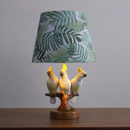 Contemporary Creative Round Bird Base Fabric Resin 1-Light Table Lamp For Bedroom