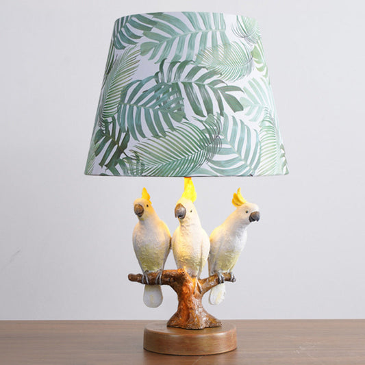 Contemporary Creative Round Bird Base Fabric Resin 1-Light Table Lamp For Bedroom
