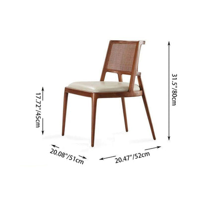 Traditional Vintage Microfiber Leather, Wood & Rattan Curved Dining Chair For Dining Room, Living Room And Bedroom