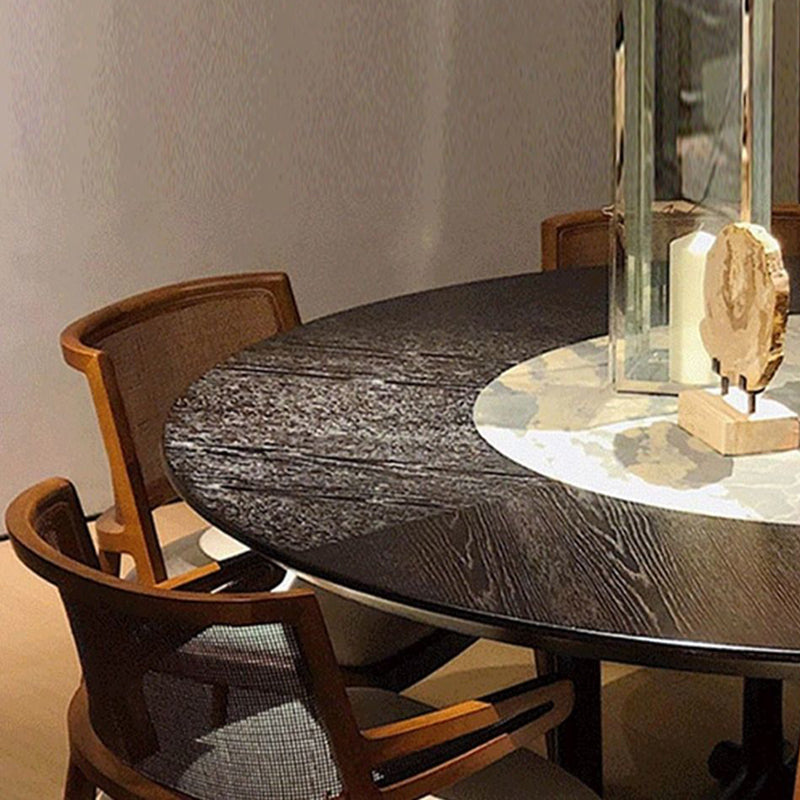 Traditional Vintage Microfiber Leather, Wood & Rattan Curved Dining Chair For Dining Room, Living Room And Bedroom