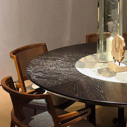 Traditional Vintage Microfiber Leather, Wood & Rattan Curved Dining Chair For Dining Room, Living Room And Bedroom