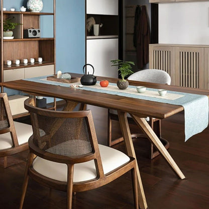 Traditional Vintage Microfiber Leather, Wood & Rattan Curved Dining Chair For Dining Room, Living Room And Bedroom
