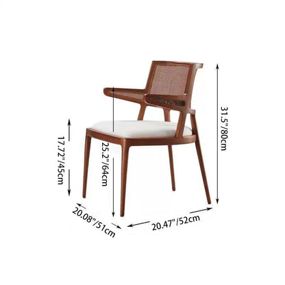 Traditional Vintage Microfiber Leather, Wood & Rattan Curved Dining Chair For Dining Room, Living Room And Bedroom